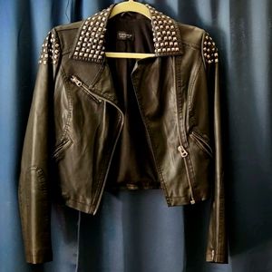 Topshop Studded Leather Jacket - Sm